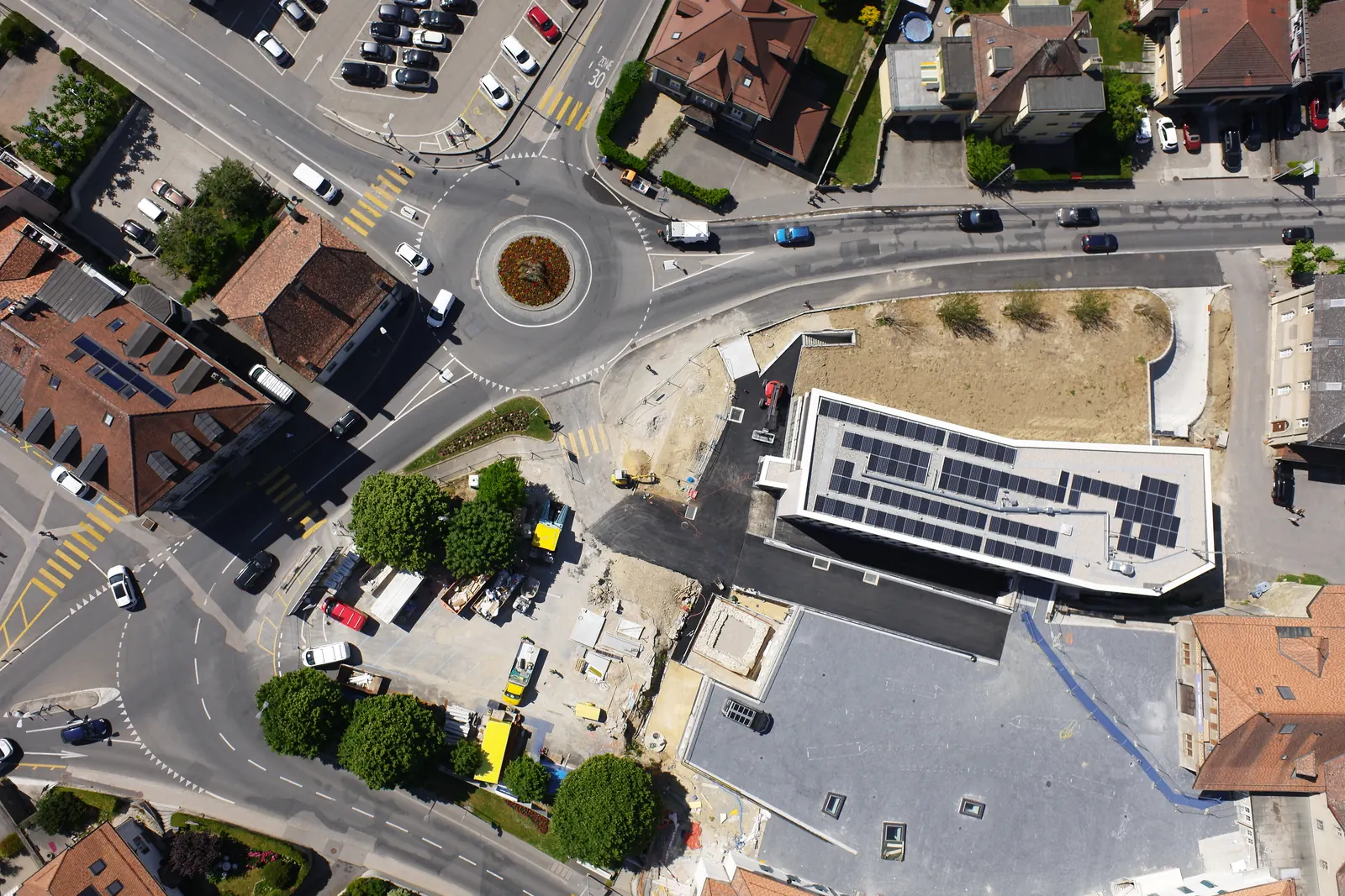 A second overlapping frame from the same flight, over a roundabout.