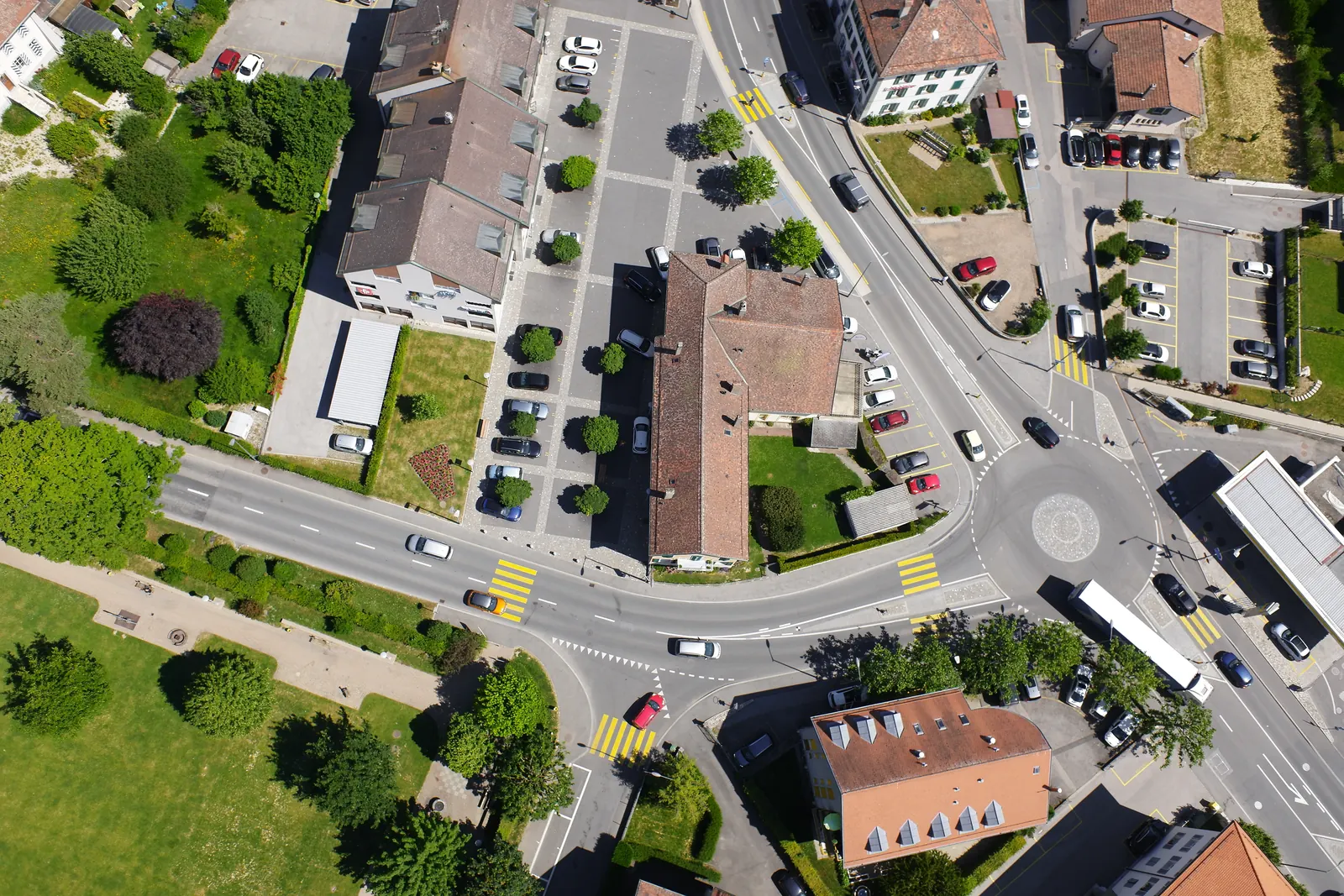 A seventh overlapping frame from the same flight, over a street corner.