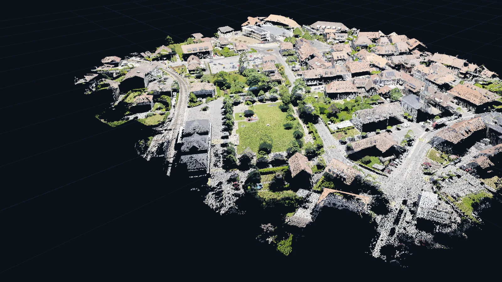 The same town as a dense cloud of discrete coloured points.